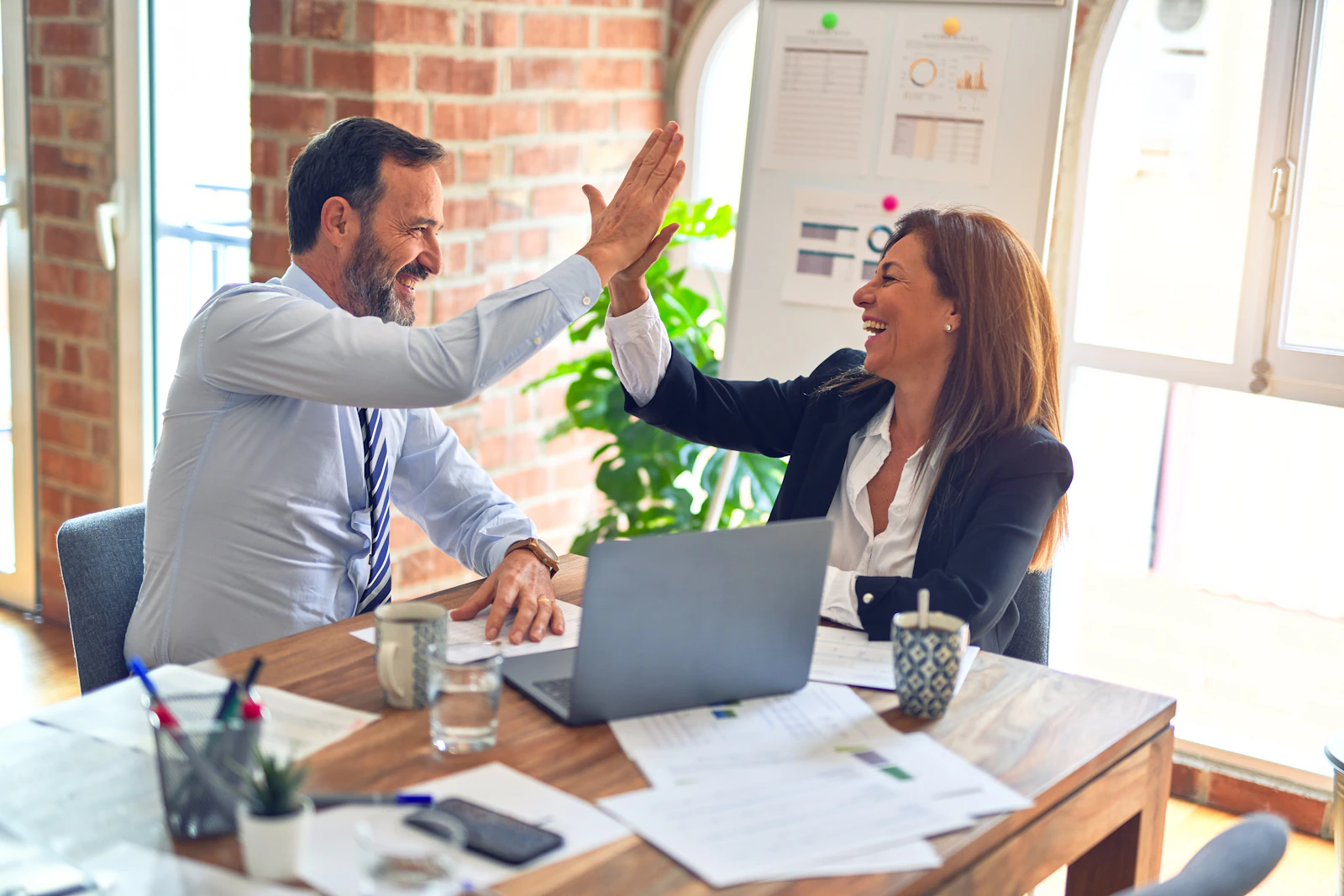 Business professionals discussing strategy together